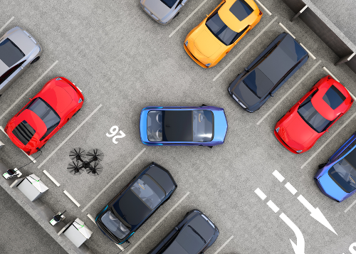 overhead view of parking lot